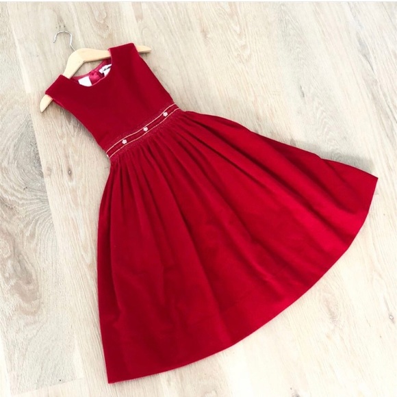 Hand Smocked Sarah Louise England Red Dress 7y - Picture 4 of 5